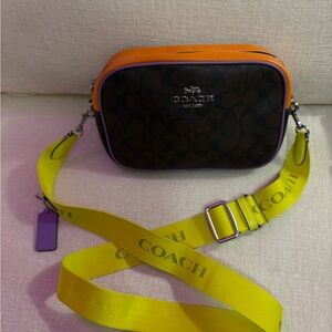 Coach Black and Orange Crossbody with Yellow Strap